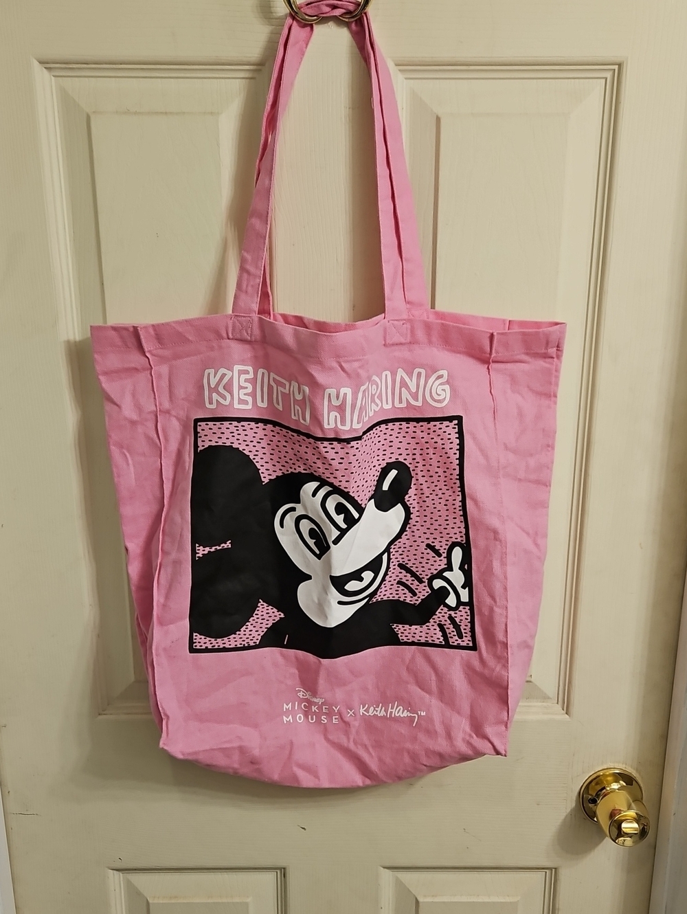 Keith Haring x Mickey Mouse Pink Graphic Tote Bag